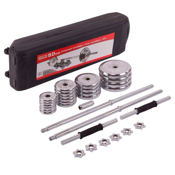 Dumbbell and barbell set, 50 kg